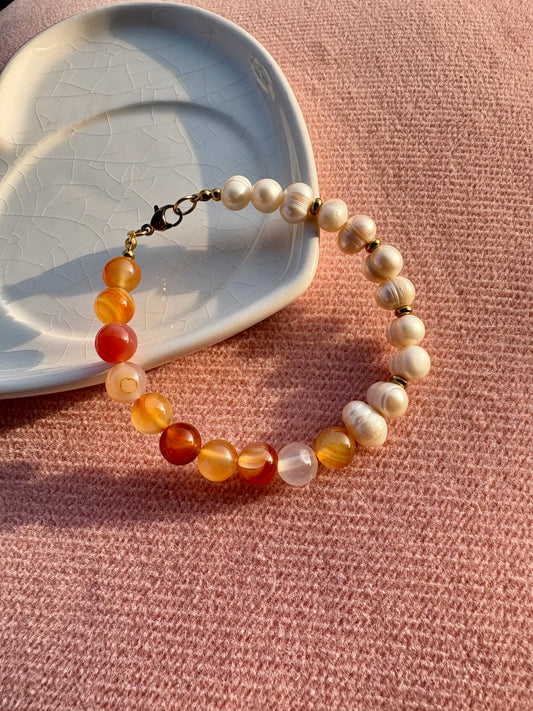 Pulsera Cornalina con perla