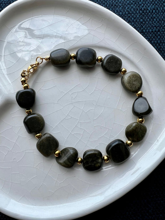 Pulsera Obsidiana Gold